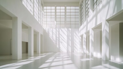 Fototapeta premium Modern architecture building interior with white walls and large windows
