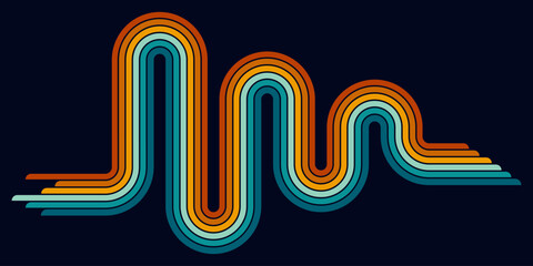 Abstract background of rainbow groovy Wavy Line design in 1970s Hippie Retro style. Vector pattern ready to use for cloth, textile, wrap and other.