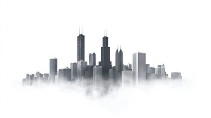 Fototapeta premium Chicago skyline above clouds, city view, tranquil scene, graphic art