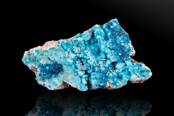 Dark blue veszelyite on light blue hemimorphite. Specimen from DR Congo. photography isolated on...
