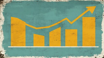 Vintage graphic of rising bar chart on textured background
