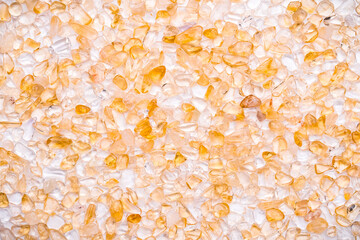 gravel chips Polished light yellow citrine quartz on top view