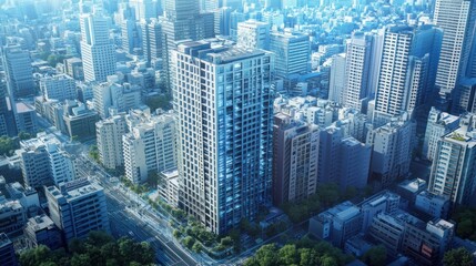 Aerial View of Modern Cityscape, Tokyo, Urban Architecture, Real Estate