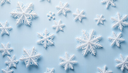 Crystalized ice flake cluster on light blue backdrop, winter beauty