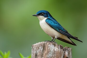 Fototapeta premium Tree Swallow Resting on a Stump: A Wild Encounter with Nature's Avian Beauty