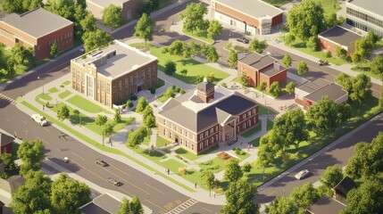 Fototapeta premium Aerial View of Town Center with Buildings and Parks. Possible use for stock photography