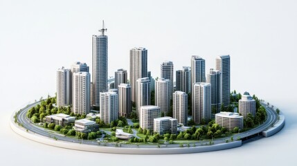 Fototapeta premium Modern City Island Scene; 3D Illustration; urban landscape
