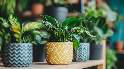 A chic plant store with vibrant greenery and decorative pots
