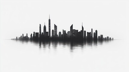 Fototapeta premium City skyline silhouette reflected on water. Possible use stock photo