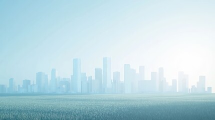 Obraz premium Misty city skyline over grassy plain