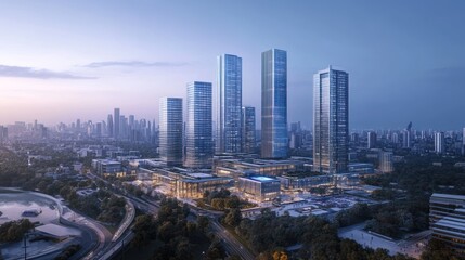 Obraz premium Cityscape architectural render of modern skyscrapers
