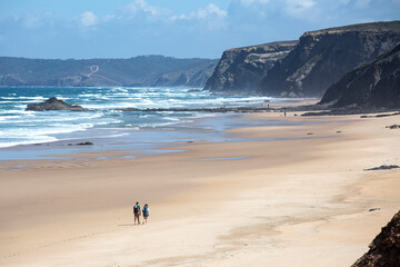 Vistas de un a playa grande solitaria