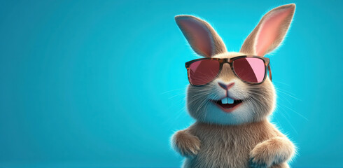 Cool bunny with sunglasses on colorful background.