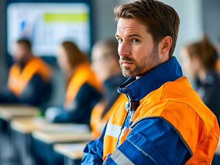 Supervisor overseeing team during mandatory safety training in classroom