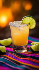Fototapeta premium the most delicious agave tequila standing on a calavera, salt and lime, Cinco de mayo, Celebrate, Mexican, Drink, Alcohol, Tradition, Festive, Party, Beverage, Cocktail