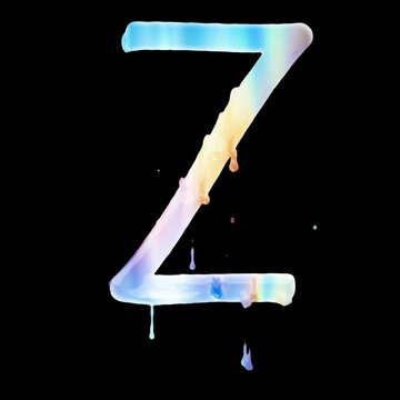 Iridescent paint dripping typeface letter on transparent alpha background - Z