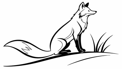 Fototapeta premium Elegant Fox Line Art Illustration Black and White Wildlife Sketch of a Sitting Fox in Nature