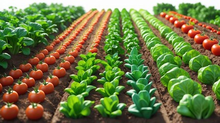 Obraz premium Organic Farming: Rows of Fresh Vegetables in a Neatly Arranged Garden, Perfect for Agriculture