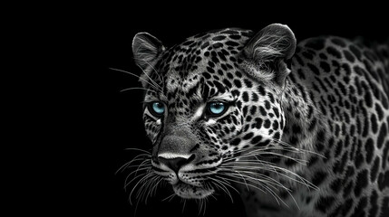 Obraz premium Intense gaze of a powerful leopard in dramatic portrait on black background