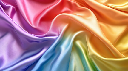 Fototapeta premium Rainbow Fabric Drapes: A vibrant and smooth blend of purple, pink, red, orange, yellow, green, and blue in flowing waves of fabric.