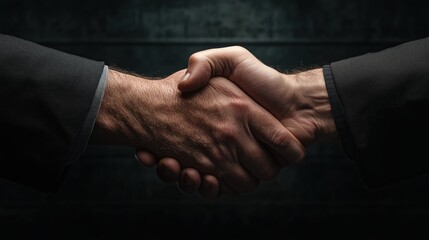 Professionals collaborate in a firm handshake to signify agreement in a corporate setting