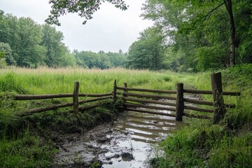 Silt Barrier: Protective Fence in Construction Amidst Nature's Forest Grove