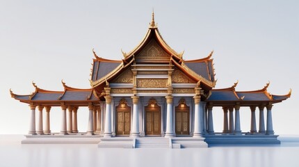 Fototapeta premium Ornate Traditional Architecture with Golden Details and Pillars, Ideal for Cultural and Histori