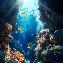 Fototapeta premium Diving Adventure Colorful Coral Reefs Exotic Fish Underwater Exploration