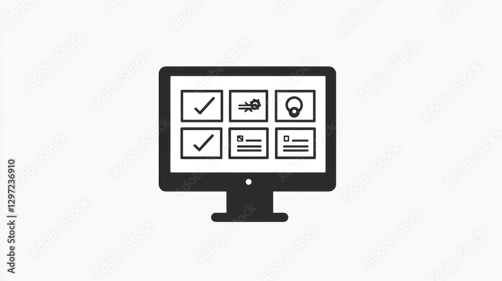 Poster computer monitor with app interface showing options for management and control. possible use stock p
