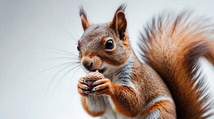 Obraz premium A fluffy creature enjoying a nut, showcasing its sharp claws and detailed fur texture for natur