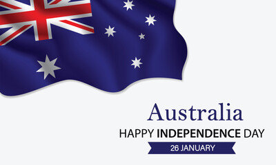 Happy Independence Day Australia. January 26th. Celebrating Australia Freedom, National Pride, and Heritage. Waving Australian flag and lettering text design. Vector illustration