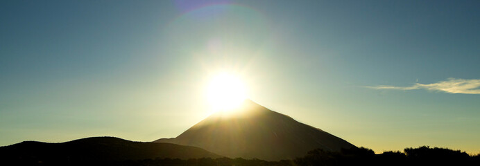 the el teide volcano in the evening sun panorama