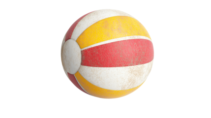 Beach volleyball with a slightly worn texture, summer sports fun, isolated on white background, PNG format, top view