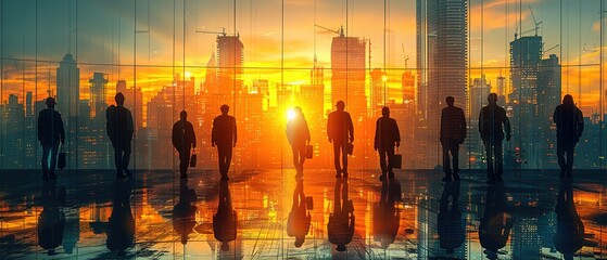 silhouette of people in an office building