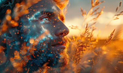 double exposure man and nature
