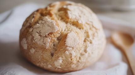 Naklejka premium Freshly baked Irish soda bread, rustic style, on tabletop with natural light