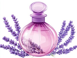 Elegant Lavender Perfume Bottle Surrounded by Fresh Lavender Sprigs