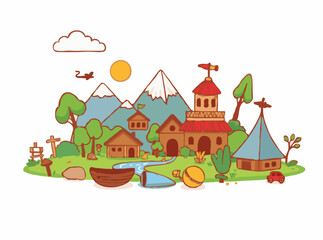 Obraz premium Colorful Vector Elements for Eco-Tourism and Sustainable Journeys