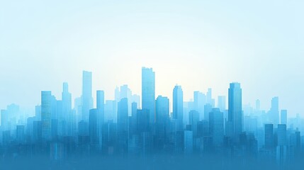 Obraz premium City skyline, hazy morning light, urban scene, tranquil view, stock photo