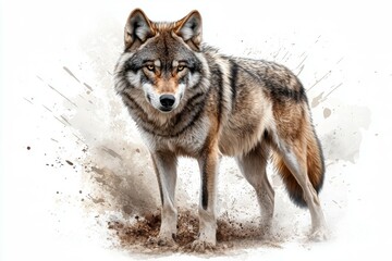 Obraz premium Wolf standing in the dirt with its tail up
