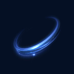 Bright neon swirl. Semicircular lines on a dark background with a bright glowing glare. The effect of moving glowing lines for game interfaces. Vector