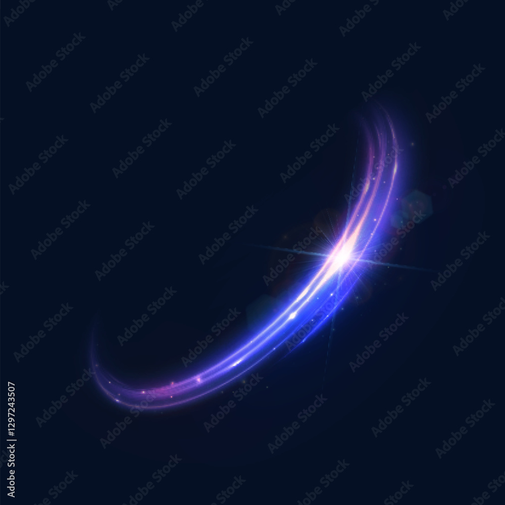 Aufkleber Bright neon swirl. Semicircular lines on a dark background with a bright glowing glare. The effect of moving glowing lines for game interfaces. Vector