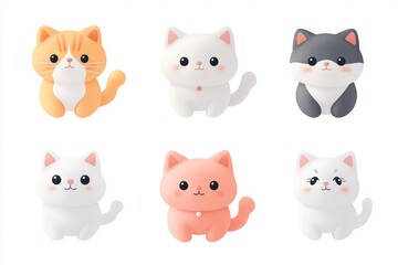 Group of cute cartoon cats are sitting in a row