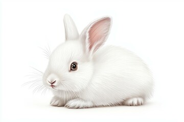 Obraz premium White rabbit is sitting on a white background