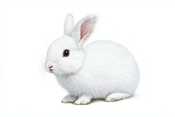 White rabbit is sitting on a white background