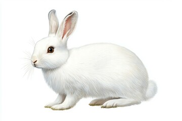 White rabbit is sitting on a white background