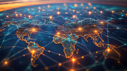 Intricate global value chains connecting manufacturers, suppliers, and distributors across borders - conceptual illustration of international trade and supply chains