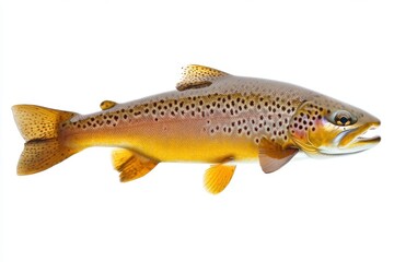 Fototapeta premium Isolated Brown Trout on White Background â€“ A Freshwater Fish with Distinct Spots and Fin Details