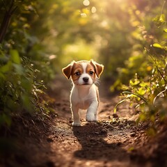 Puppy in Nature Trail with Curious Expression DSLR Image