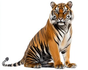 Fototapeta premium Proud Tiger at Rest, Majestically Positioned Against a Clean White Background
